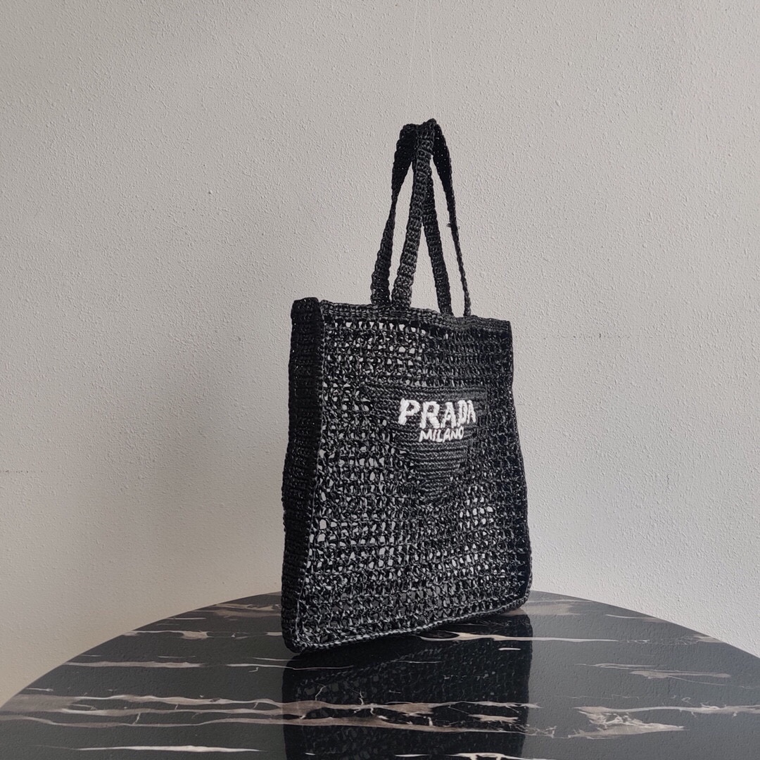 Prada Crochet Bag Tote Black 1BG393